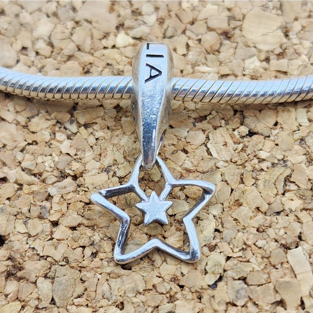 925 STERLING SILVER DOUBLE STAR CHARM FOR PANDORA BRACELETS BY CHAMILIA